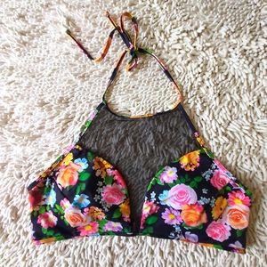 La Vie En Rose Aqua mesh floral bathing suit top-size XL